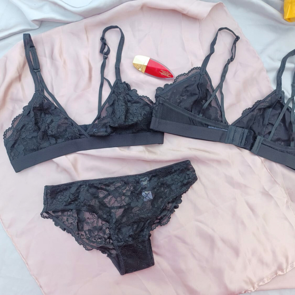 Double Stripped All Net Bra Set
