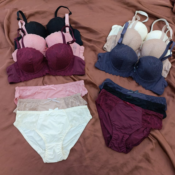 Bridal Wired Medium Padded Leaf Design Wired Padded Bra Set
