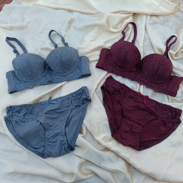 Pushup Lace Bridal Medium Padded Bra Set