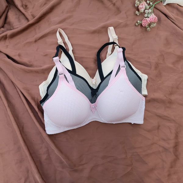 Dotted Flower Single Padded Deep Cup Bra