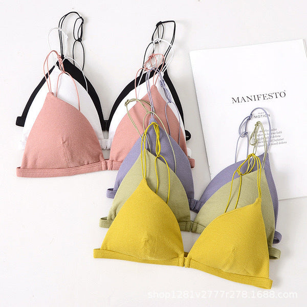 Double Strings V Cup Light Padded Back Hooks Bikini Bra