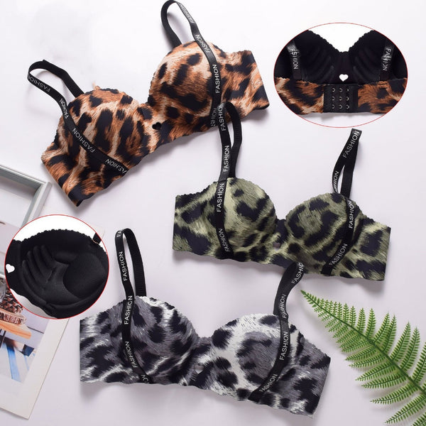 Hand Shape Cheetah Print Double Padded Seamless Half Cup Bra