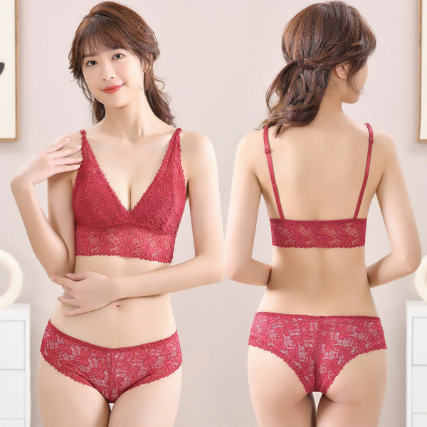 French Style V Cups Leaf Design Bra & Panty Set